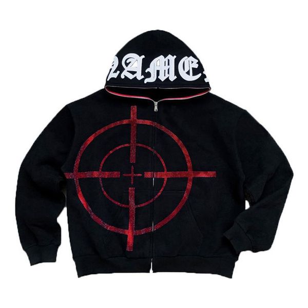 

autumn and winter european and american personalized street embroidery sweater cardigan high street casual hip hop rap zipper coat r clothin, Black
