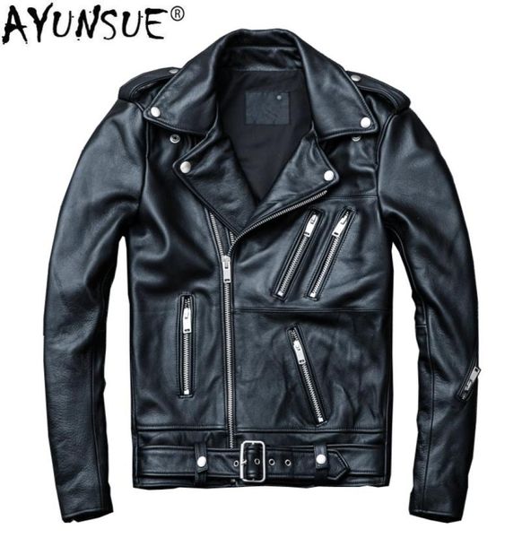 

ayunsue cow genuine leather jacket men short sheepskin coat men leather jackets motorcycle chaqueta cuero hombre kj19169566595, Black