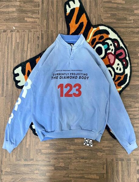 

sweatshirts old washed blue foam print vintage double collar pullover loose sweatshirt6141217, Black;brown