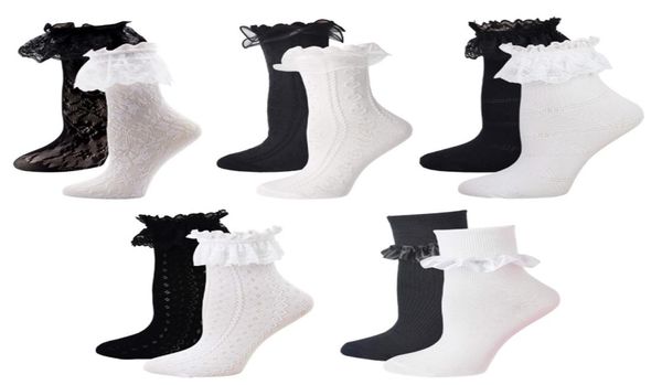 

rmsweetyil lace ruffle frilly ankle socks for women white cute lolita sheer fishnet casual ladies black crew dress sock 211202341313, Black;white