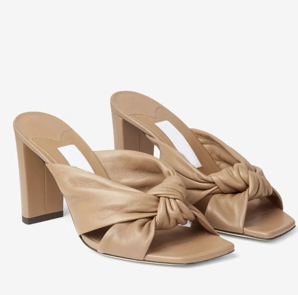 

summer luxury avenue women sandals shoes women latte nappa leather mules & slipper squared-toe two straps toe high heels lady walking eu35-4, Black
