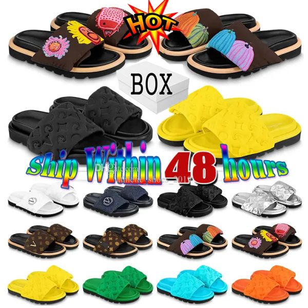 

new designer slides luxury slippers sandals women pool pillow comfort embossed mules sliders men womens slipper waterfront embosse cbyhkc, Black