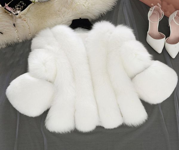 

s4xl fox fur coats women winter warm white pink faux fur coat elegant thick warm outerwear fake fur jacket chaquetas mujer 265 c264141995, Black