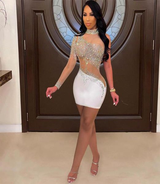 

casual dresses glitter rhines patchwork skinny women black single full sleeve bandage dress elegance white backless sheath vestido3575259, Black;gray