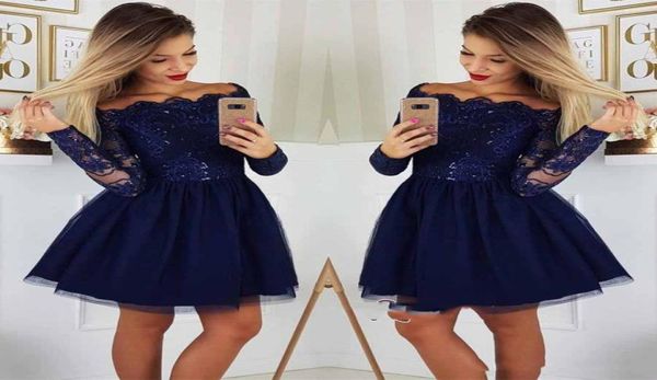 

2019 long sleeves lace aline homecoming dresses tulle applique short prom cocktail party dresses plus size vestidos de festa2325500, Blue;pink