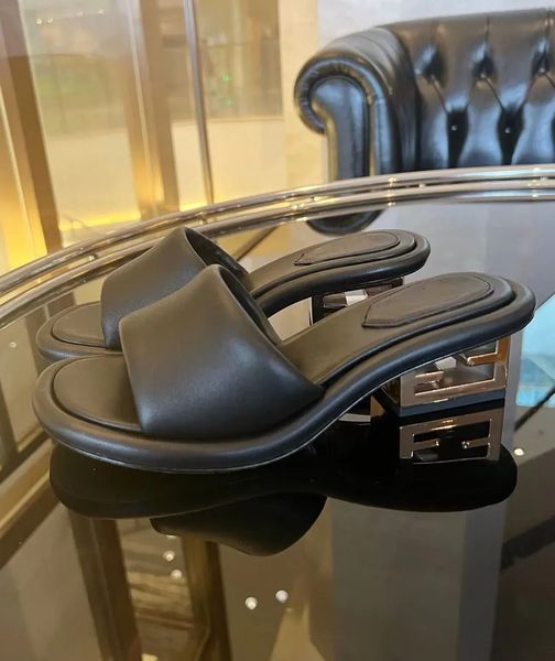 

luxury summer f-baguette sandals shoes women wide-band nappa leather slides sculptural heel slip on mules comfort walking eu35-43 box, Black