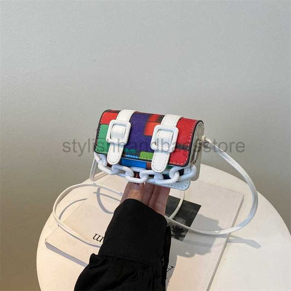 

cross body 2023 trendy small square bag summer new rainbow contrast shoulder bag simple chain handheld crossbody women's small square b