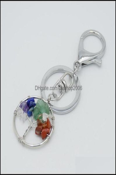 

key rings natural crystal stone ring tree of life pendant handmade keychains holder for women girl car bags access carshop2006 dhg7098629, Slivery;golden