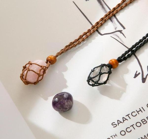 

chains crystals pendant stone holder necklace cord handwoven rope for making jewelry creative personality natural agate net f3b52592404, Silver