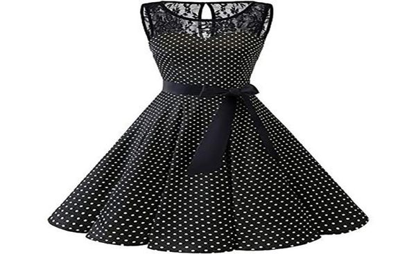 

plus size 5xl summer women midi dress gothic polka dot print sleeveless ladies lace dresses vintage party dress clothes5773158, Black;gray