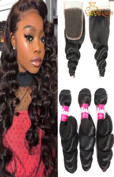 

malaysian loose wave hair with closure malaysian hair bundles with closure unprocessed human hair weaves bundles with 4x4 lace clo5730439, Black;brown