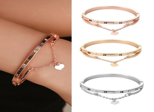

bangle rose gold stainless steel bracelets bangles female heart forever love charm bracelet for woman couple gift bijoux femme jew1579523, Black