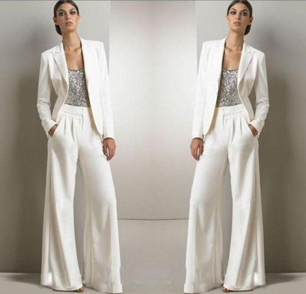 

2022 new bling sequins ivory white pants suits mother of the bride dresses formal chiffon tuxedos women party wear fashion modest4836243, Black;red