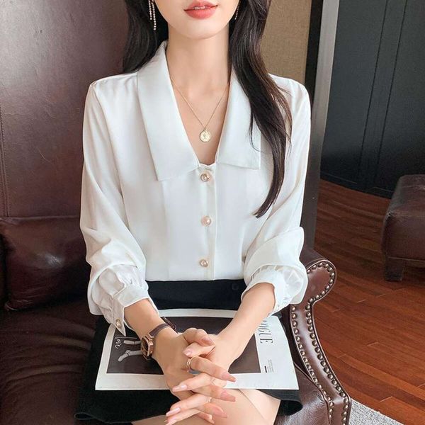 

white blouse womens autumn blouses chiffon long sleeved temperament all match retract chic