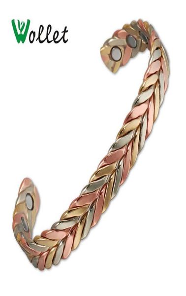 

wollet jewelry open cuff magnetic copper bangle bracelet for women rose gold antifatigue arthritis rheumatism pain relief q07206311182, Black