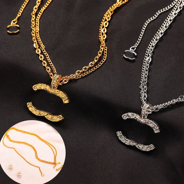 

never fading gold plated brand designer pendants necklaces double-deck stainless steel letter choker pendant necklace chain for men, Silver