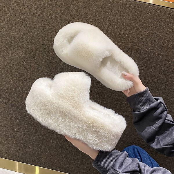 

slippers home furry fur slides plush fluffy flip flops luxury slip on platform women fashion shoe 2023 zapato de mujer designer 230814, Black
