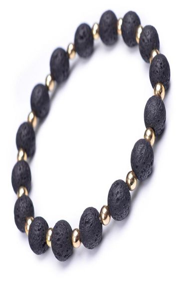

gold color spacer natural lava bracelets for men mixed black beads 8mm volcanic stone energy bracelet jewelry5854356, Golden;silver