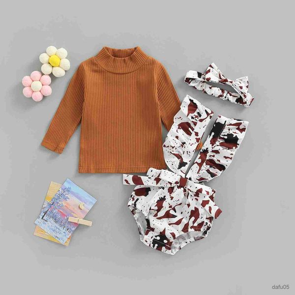 

clothing sets infant newborn baby girl hairband overalls floral print elastic waist bow decoration spring clothing 3pcs set r230815, White