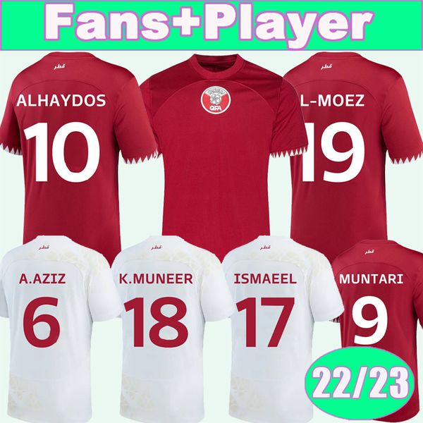 

22 23 qatar muntari mens soccer jerseys national team afif alhaydos alaaeldin abdelkarim boualem home away football shirts short sleeve unif, Black;yellow