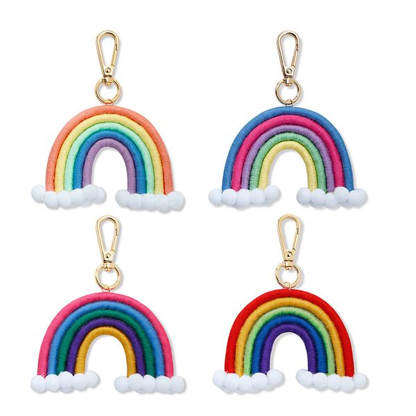 

cloud rainbow keychain boho hand woven keychains ladies bag decoration keyring pendant tassel key chain, Silver