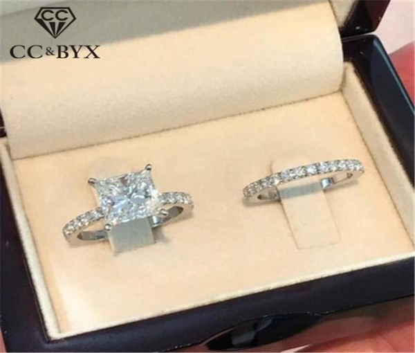 

cluster rings sets for women princess couple ring cubic zirconia bridal wedding jewelry romantic engagement anel drop 230712408037, Golden;silver