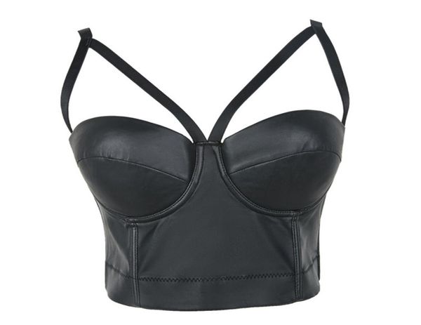 

women night club caged bralette fashion pu leather bustier bra dance party cropped camis tubewith strap sxl6402010, White
