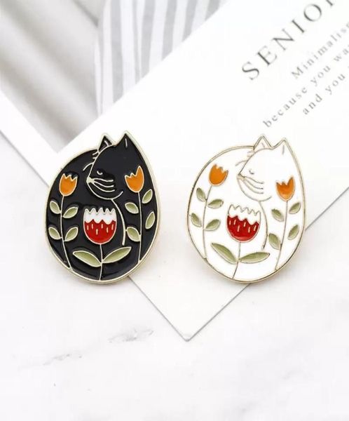 

cat flower leaf pattern black and white cute cartoon personality brooch ornament creative special new trend lapels jeans2983838, Blue