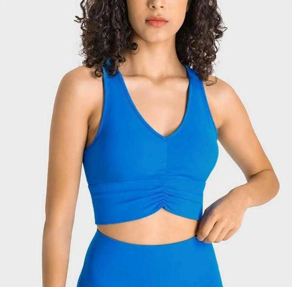 

lu-030 pleated sports bra high strength shock proof sports bra gym clothes women underwear yoga tank, White;red