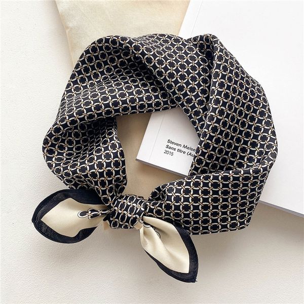

scarves luxury 100% silk headband scarf women small 53*53cm neckerchief ladies hair hand print wirst foulard bandana echarpe 230814, Blue;gray