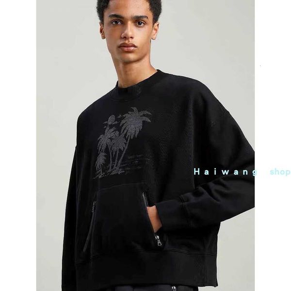 

designer clothing pa men's sweatshirts fashion hoodies palmes angels wang jiaer reflective coconut tree women's zip pocket round n, Black