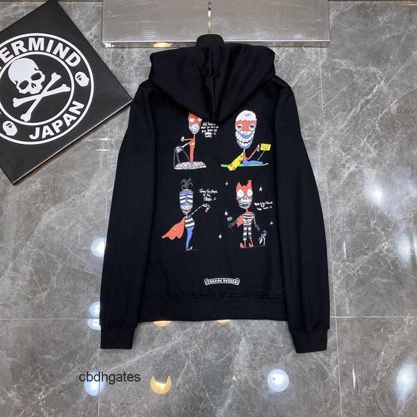 

the designer hoodies sweaters hoodie chromezhearts right fashion brand classic graffiti little man skull hoodie men's women's cott, Black