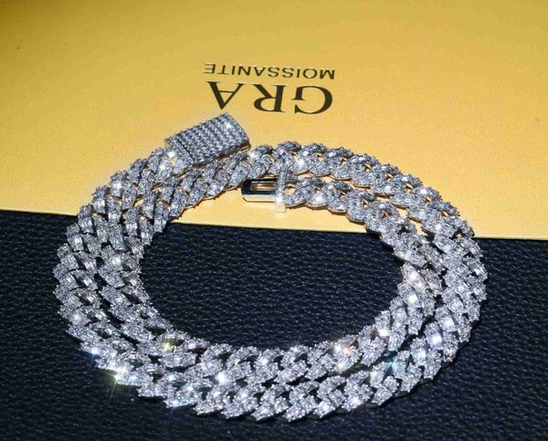 

10mm cross border european and american hip-hop diamond cuban chain 925 silver necklace trendy brand personality