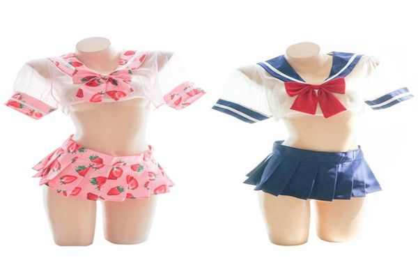 

sailor moon dress lolita strawberry printed erotic cosplay costume school uniform outfit kawaii lingerie set underwear ly19123323775, Red;black