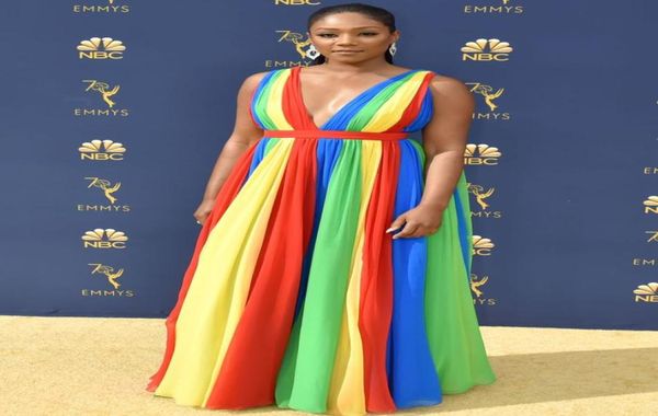

plus size evening dresses a line floor length v neck rainbow colorful prom dress custom made chiffon formal occasion gowns6924316, Black;red