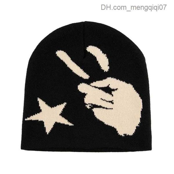 

caps hats fashion jacquard printed skeleton beanie winter warm ski hat fashion beanie harajuku knitted hat men's y2k accessories z23081, Yellow