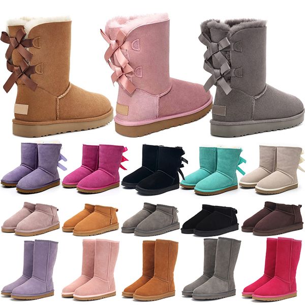 

Big size US4-14 designer boots australia women winter booties girl classic snow boot plush ankle short bow mini fur black chestnut pink Bowtie womens shoes