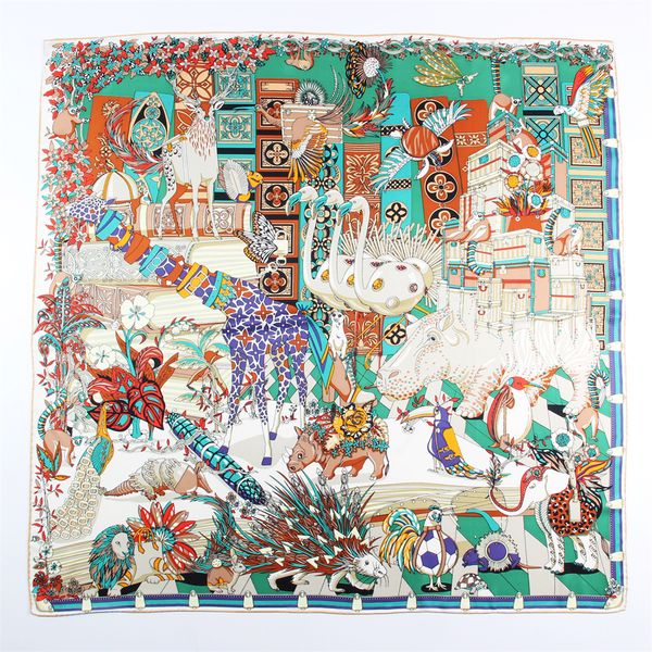 

scarves animals party print twill silk scarves wraps women square shawl brand hijab bandana handmade curled head scarf neckerchief 90cm 2308, Blue;gray