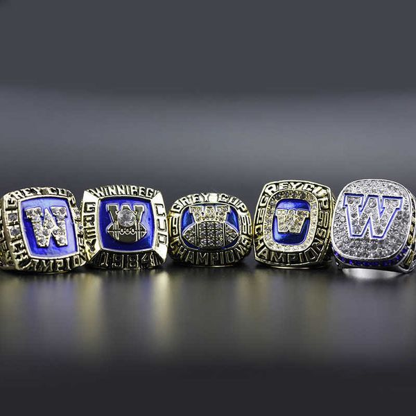 

5 cfl winnipeg blue bomber football gray cup total ring set, Silver