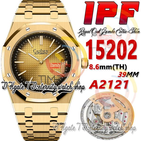 

ipf 39mm zf15202 sa2121 automatic mens watch ultra-thin 8.6mm smoky gold texture dial stick markers 18k yellow gold stainless steel bracelet, Slivery;brown