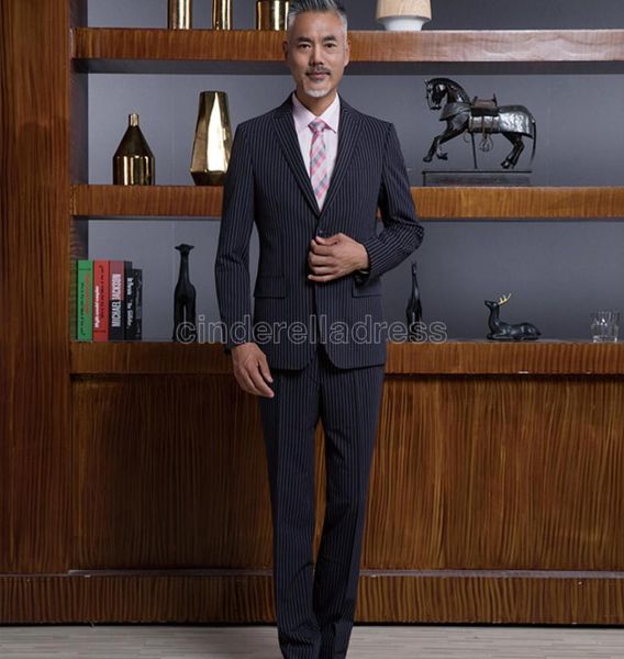 

new strip plaid wedding groom tuxedos black grey peak lapel groomsmen mens dinner business suits jacketpants su01003855996, Black;gray