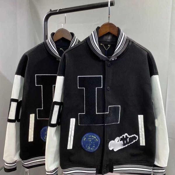 

hip-hop baseball jacket v embroidery button cardigan coat designer varsity jackets mens womens warm parka coats fashion loose sweatshirt, Black;brown