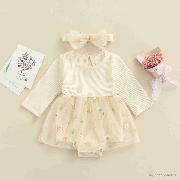 

girl's dresses newborn infant baby girls rompers dress cotton playsuit infant sweet long sleeve floral tulle jumpsuits headband outfit, Red;yellow