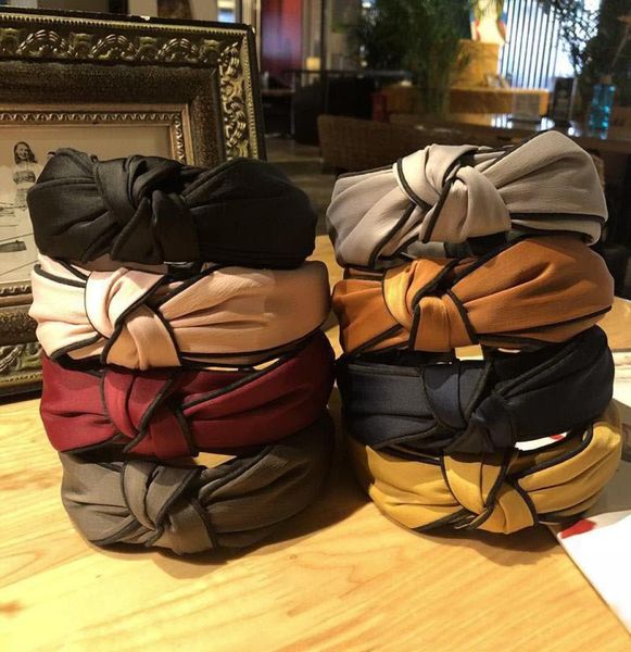 

korean satin solid headband for lady women ed knot hair band wide cross hair hoop vintage hair accessories headwear b3993825856, Slivery;white