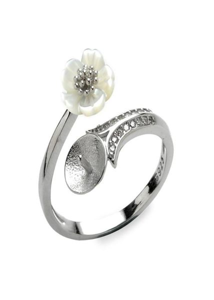 

white shell flower ring blank jewelry settings pearl rings semi mount 925 sterling silver 5 pieces6429438, Slivery;crystal
