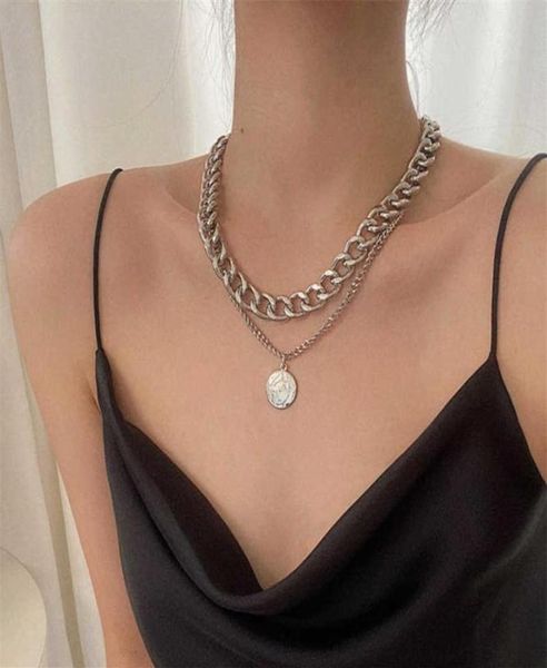 

luxury designer jewelry punk retro portrait of exaggerated thick necklace double personality hiphop neck short jewerly29513650570, Silver