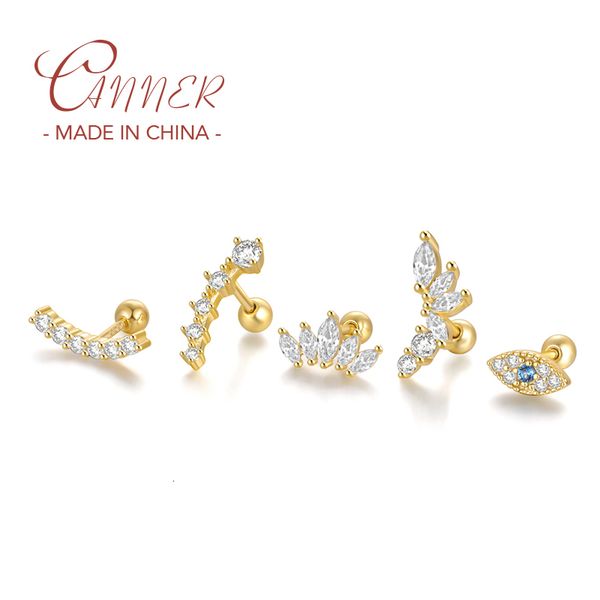

stud canner pendientes plata 925 piercing stud earrings for women cubic zirconia 925 sterling silver cartilage earring jewerly 1pcs 230814, Golden;silver