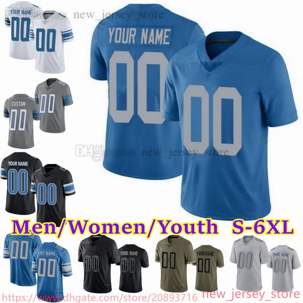 

custom s-6xl diy 97 aidan hutchinson football jersey 14 amon-ra st. brown 26 jahmyr gibbs 9 jameson williams 16 jared goff 58 penei sewell 3, Black