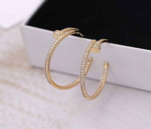 

fashion jewelry zircon hoop earrings gold and silver color simple nail circle earrings for women girls gift 2202145756623, Golden;silver