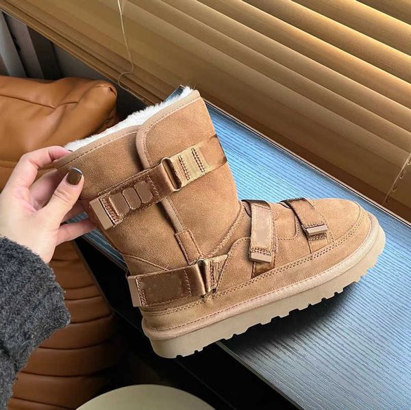 

classic short hybrid boots women's ankle suede leather snow boot plush fur shearling lined wgg u winter booties sheepskin bailey fashio, Black